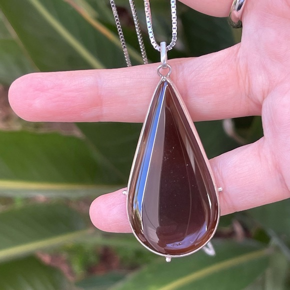 Natural sard agate sterling silver pendant & chain - Picture 2 of 12